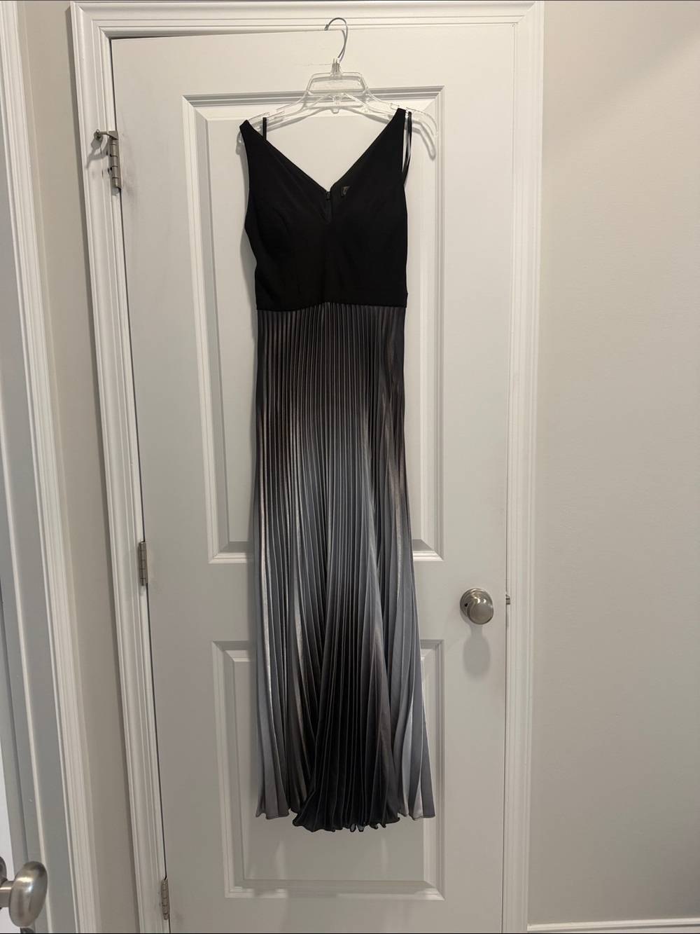 Aqua Black to Gray Ombre Pleated Maxi Dress